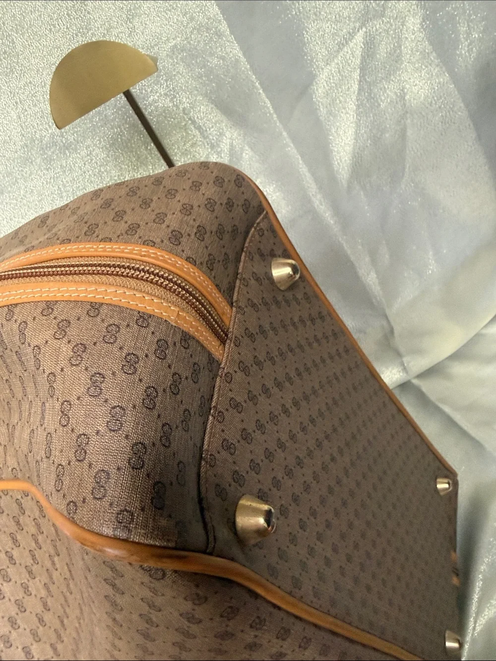 Gucci Monogram Travel Bag with Sherry Line and Tan Leather